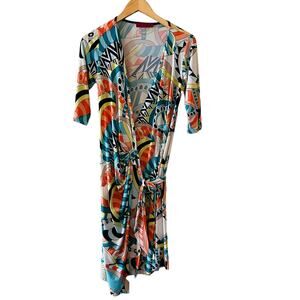 Melissa Masse Printed Three Quarter Sleeve Wrap Dress Size S Small Multicolor